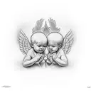 two angels looking down tattoo design idea