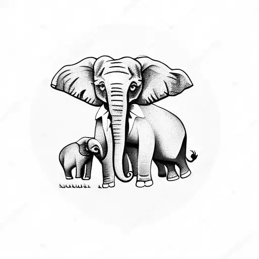 mother elephant with 3 babies flowers tattoo design idea