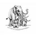 mother elephant with 3 babies flowers tattoo design idea