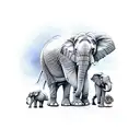 mother elephant with 3 babies flowers tattoo design idea