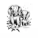 mother elephant with 3 babies flowers tattoo design idea
