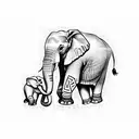 mother elephant with 3 babies  tattoo design idea