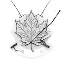 Maple Leaf with fishing rod and lacrosse stick tattoo design idea