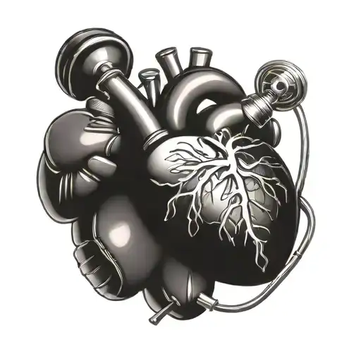 BLACK AND GREY An anatomical heart with boxing gloves and a stethoscope tattoo design idea