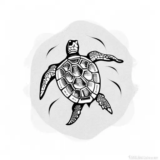 sea turtle with palm tree on shell tattoo design idea