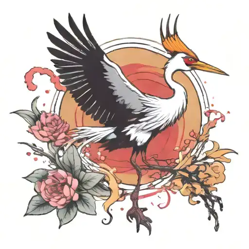 japanese crane with a spatter of watercolor  tattoo design idea