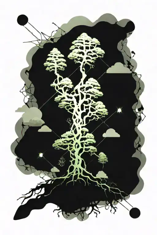 redwood tree sunset beach roots mycelium   tattoo design idea