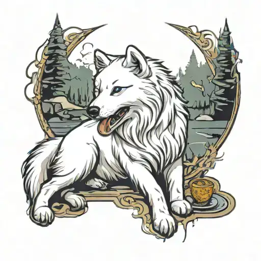 Samoyed enjoys eating a corpse tattoo design idea