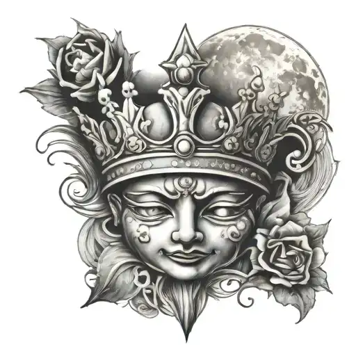 Moon and kings crown with a 222 in it tattoo design idea