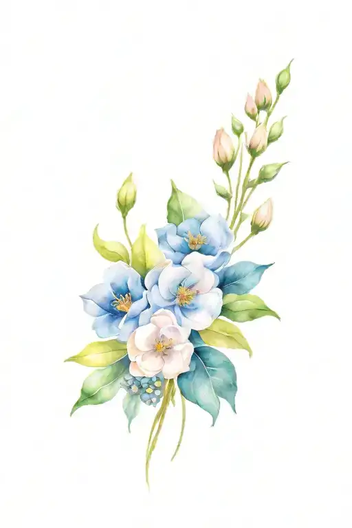 November, February, May, and September birth flower bouquet tattoo design idea