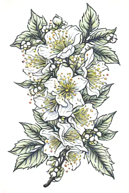 hawthorn flower tattoo design idea