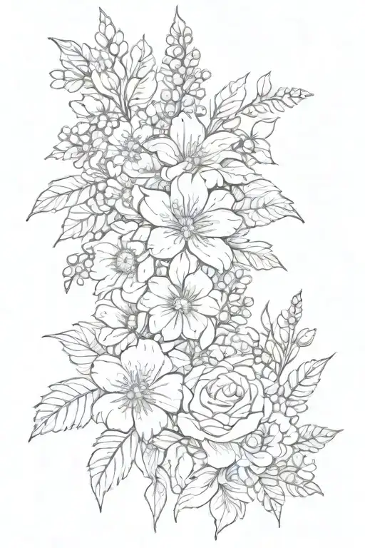 November, February, May, and September birth flower bouquet tattoo design idea