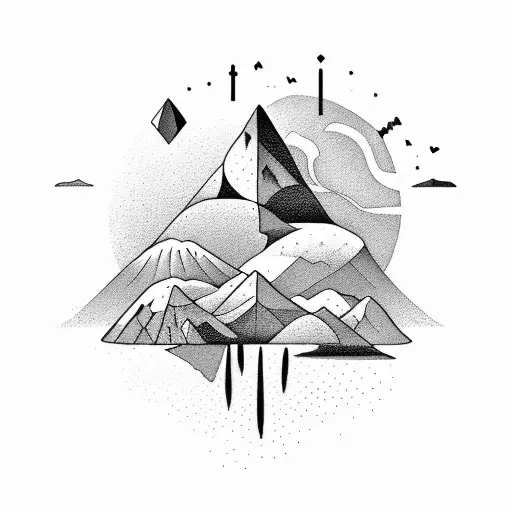 An abstract representation of love depicted as a desert landscape tattoo design idea