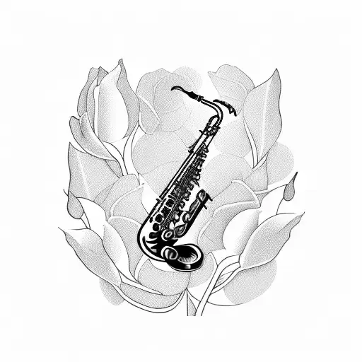 A saxophone with keys made of blooming tulips tattoo design idea