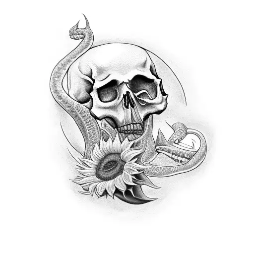 Sunflowers with skull snake tattoo design idea