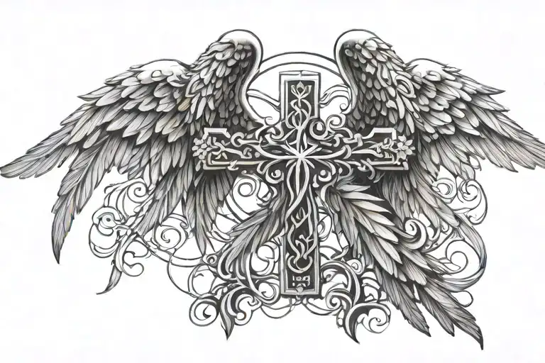 angel wings cross intertwined  tattoo design idea