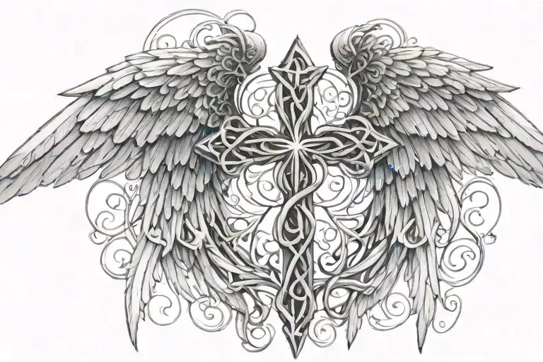 angel wings cross intertwined  tattoo design idea