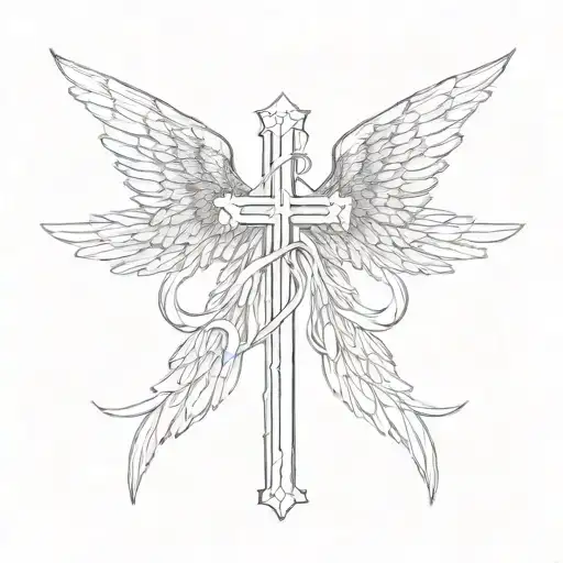angel wings cross intertwined  tattoo design idea
