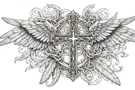 angel wings cross intertwined  tattoo design idea