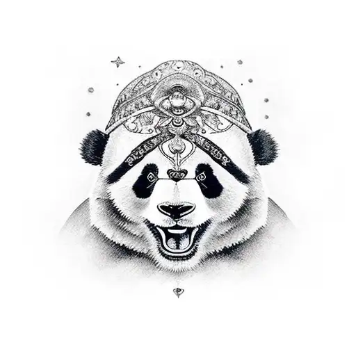 panda, corazón celeste y un Saturno con estrellas  tattoo design idea