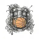 half of basket ball in dw snare drum black and white tattoo design idea