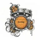 half of basket ball in dw snare drum black and white tattoo design idea
