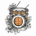 half of basket ball in dw snare drum black and white tattoo design idea