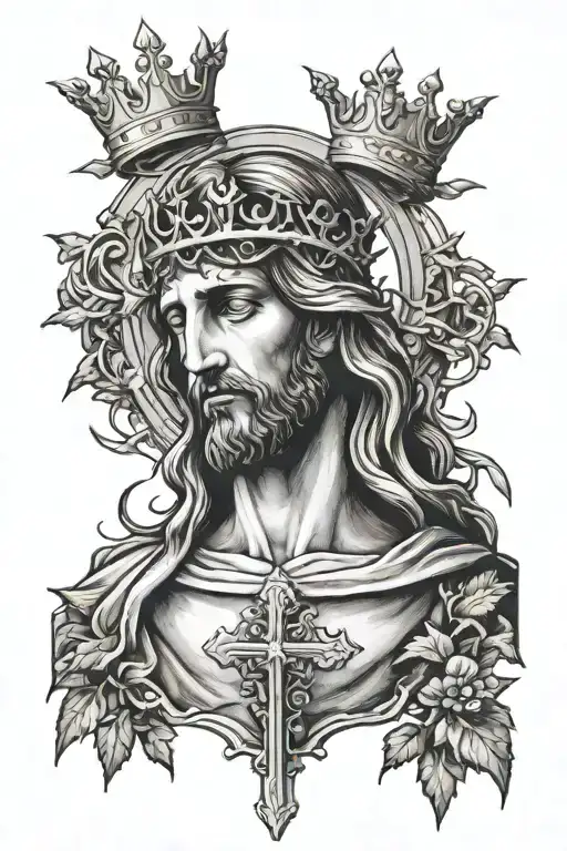 christ on cross with crown of briars tattoo design idea