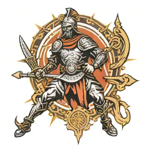 warrior and the medal of st benedict tattoo design idea