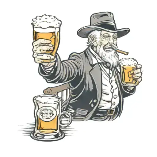 grandads drinking beer and whiskey glass tattoo design idea