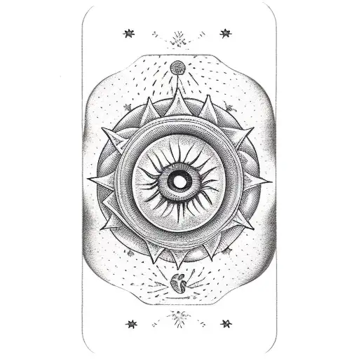 tarot card, flower, hot girl, sun, moon, stars tattoo design idea