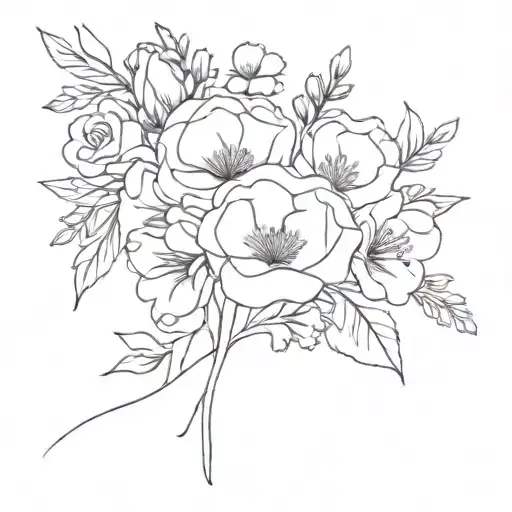 birth month flowers in a bouquet: march, february, october and august tattoo design idea