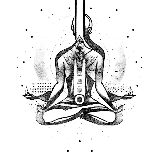 yoga pose with chakra and guitar shape tattoo design idea
