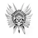 Indian headdress being worn by a skull tattoo design idea