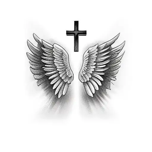angel wings tattoo with cross