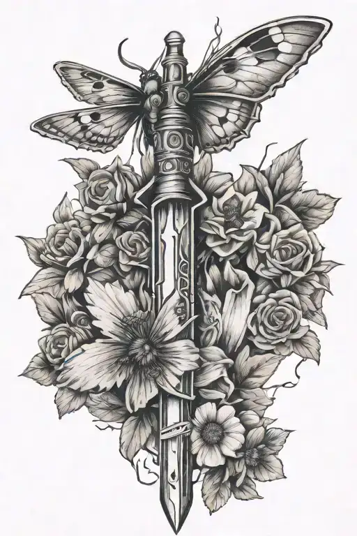 the last of us moth and switchblade knife tattoo design idea