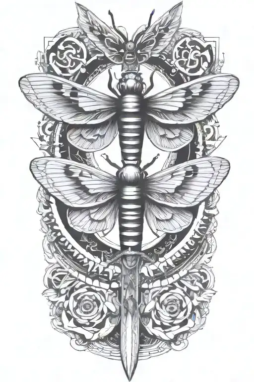 moth and switchblade knife tattoo design idea