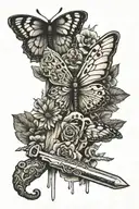 the last of us moth and switchblade knife surrounded by fungus tattoo design idea