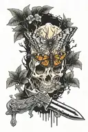 the last of us moth and switchblade knife surrounded by fungus tattoo design idea