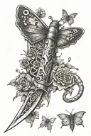 the last of us moth and switchblade knife surrounded by fungus tattoo design idea