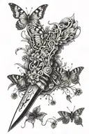 the last of us moth and switchblade knife surrounded by fungus tattoo design idea