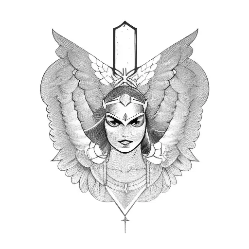 Valkyrie woman with wings  tattoo design idea