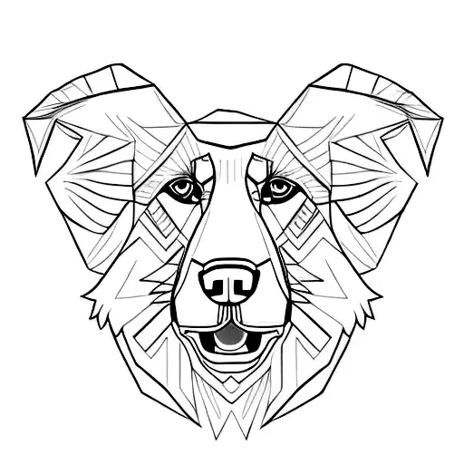 german shepherd dog face, half in realistic style, the other half in geometric style tattoo design idea