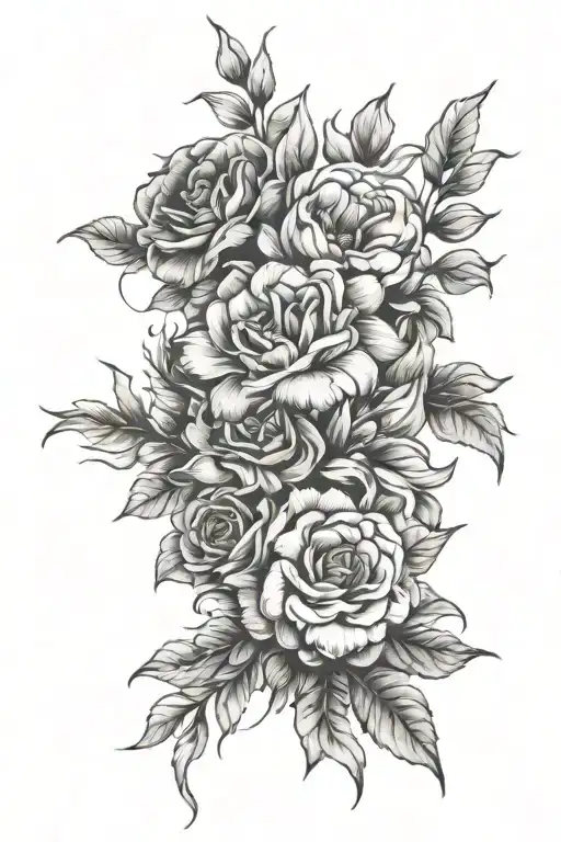 flower bouquet fine line tattoo design idea