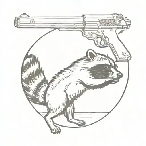 racoon pulp fiction scene gun shooting tattoo design idea