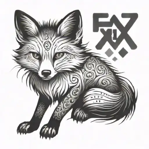 An anime-style fox with a hidden message in Japanese kanji tattoo design idea