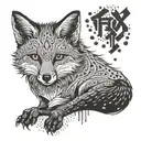 An anime-style fox with a hidden message in Japanese kanji tattoo design idea