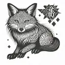 An anime-style fox with a hidden message in Japanese kanji tattoo design idea