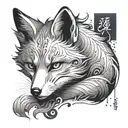 An anime-style fox with a hidden message in Japanese kanji tattoo design idea