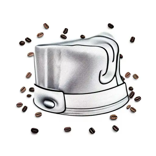 A chef's hat made of coffee beans with musical instruments as the hat band tattoo design idea